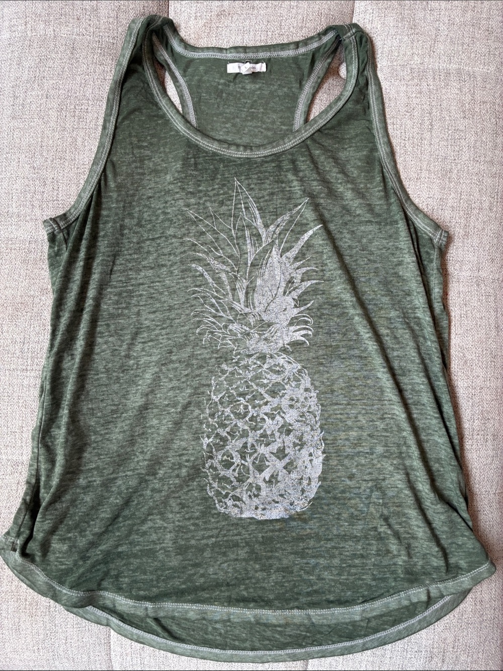 Maurices Olive Green Pineapple Racerback Tank with Metallic Graphic